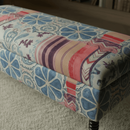 Handcrafted Smooth Top Ottoman Bench Distinctive Designer Motif - ISTOOLS