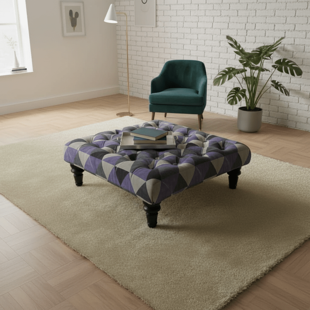 Handcrafted Square Buttoned Ottoman Centrepiece Aesthetic - ISTOOLS