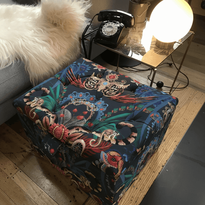Handcrafted Square Floor Footstool Deep Buttoned bec - ISTOOLS