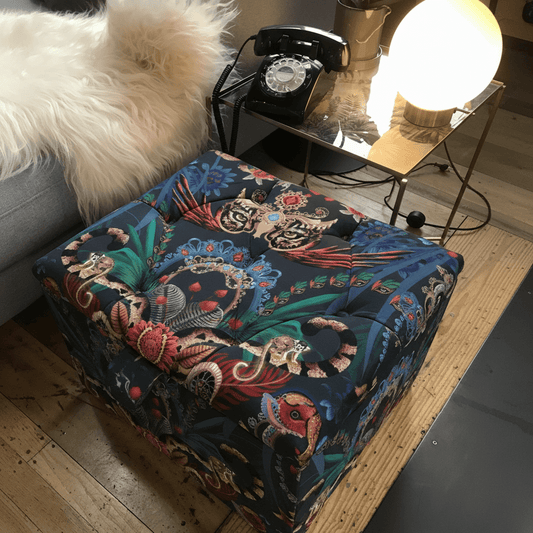 Handcrafted Square Floor Footstool Deep Buttoned bec - ISTOOLS