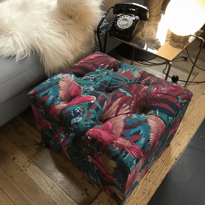 Handcrafted Square Floor Footstool Deep Buttoned bec - ISTOOLS
