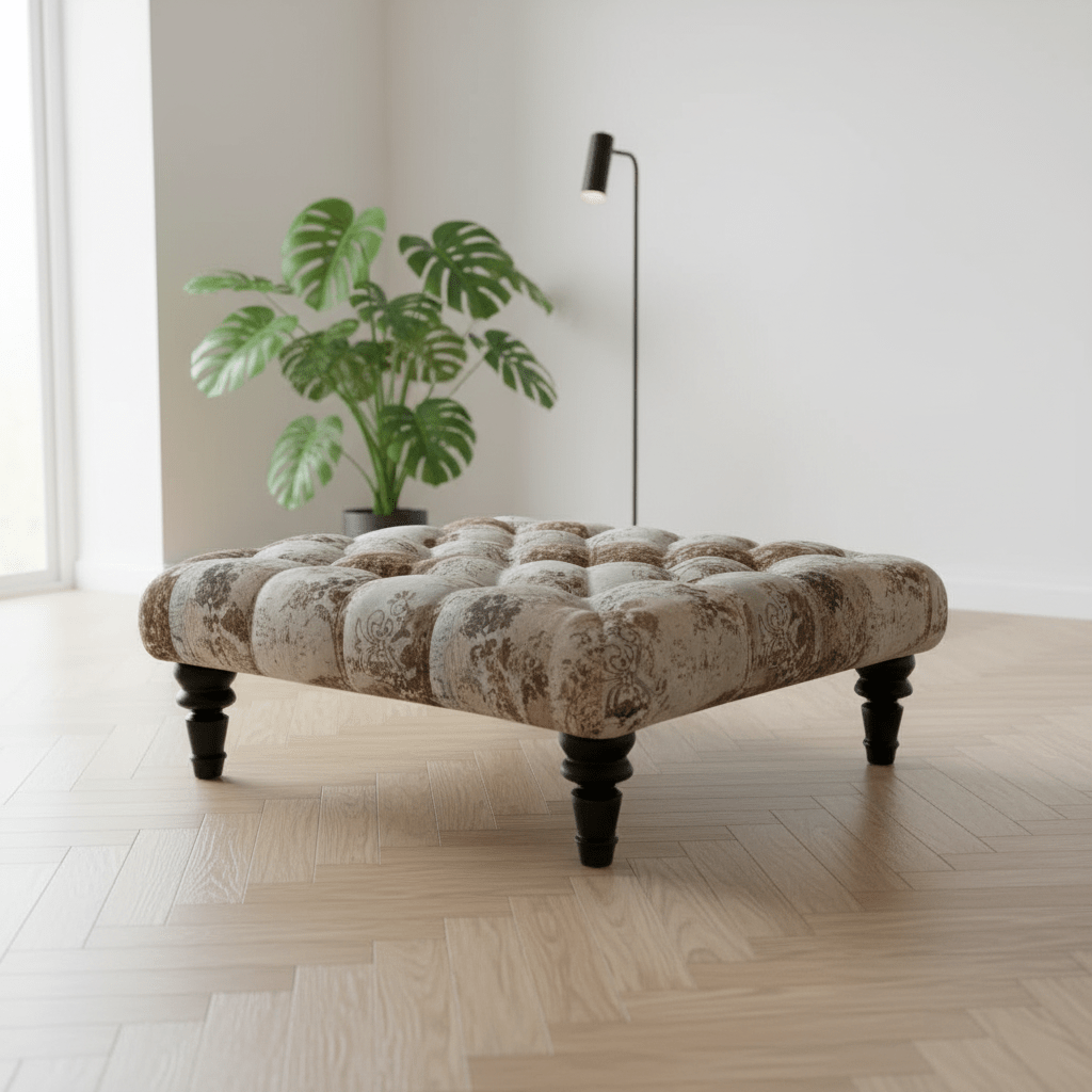Handcrafted Tufted Square Coffee Table Stool Multi - Toned Finish - ISTOOLS
