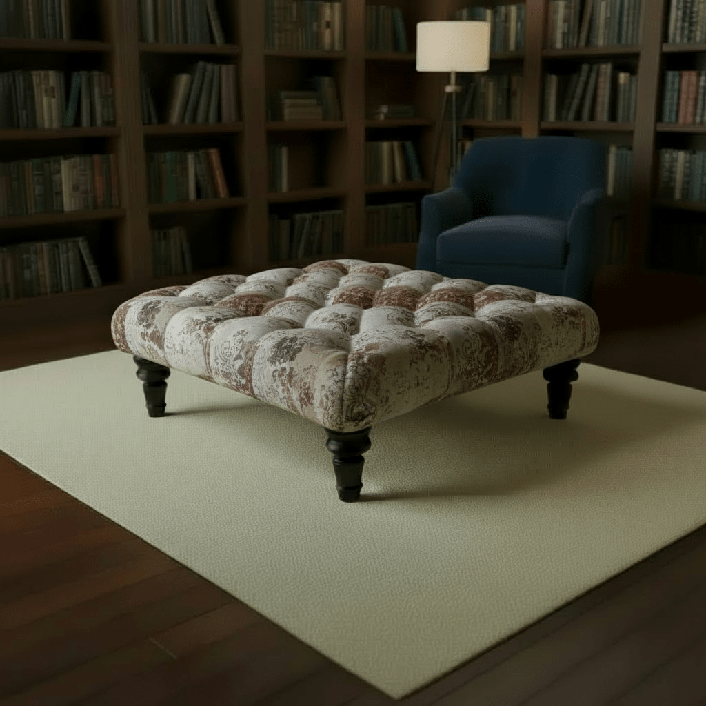Handcrafted Tufted Square Coffee Table Stool Multi - Toned Finish - ISTOOLS