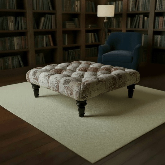 Handcrafted Tufted Square Coffee Table Stool Multi - Toned Finish - ISTOOLS