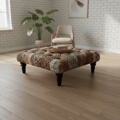 Handcrafted Tufted Square Footstool Table Contemporary Print UK - ISTOOLS