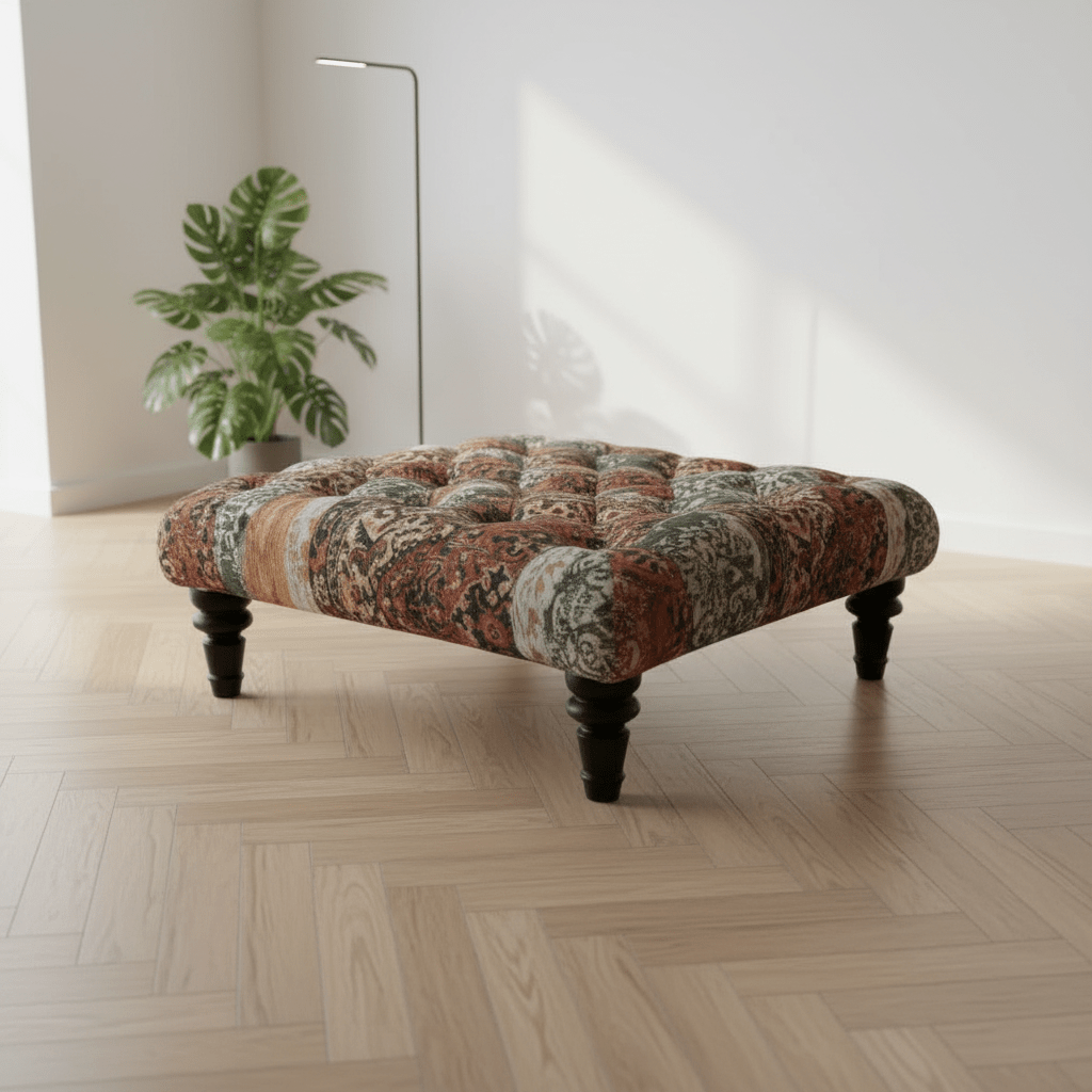 Handcrafted Tufted Square Footstool Table Contemporary Print UK - ISTOOLS