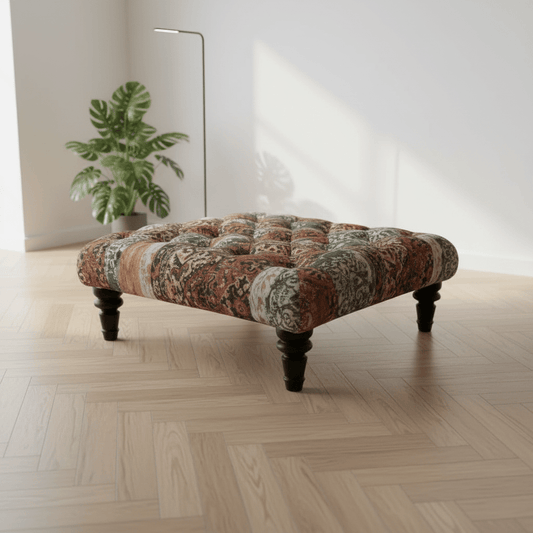Handcrafted Tufted Square Footstool Table Contemporary Print UK - ISTOOLS