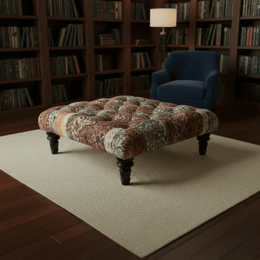 Handcrafted Tufted Square Footstool Table Contemporary Print UK - ISTOOLS