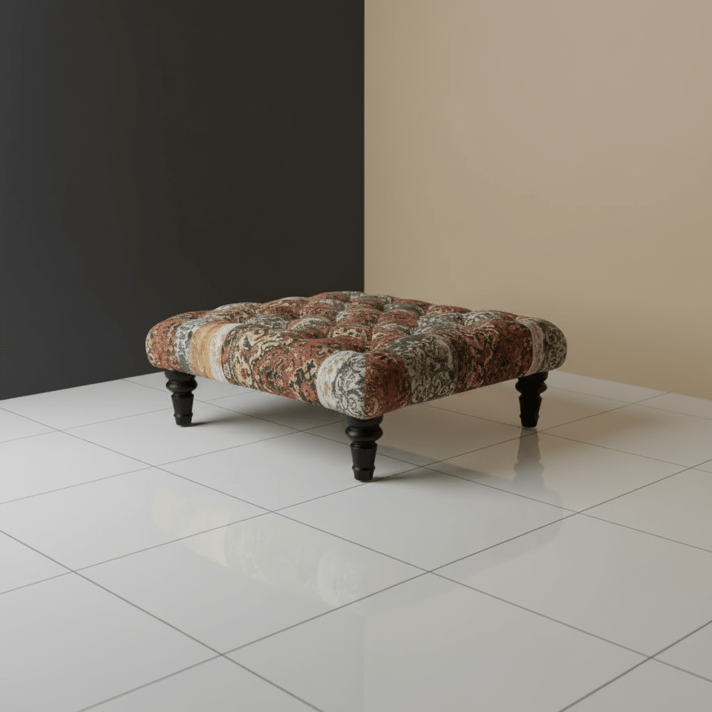 Handcrafted Tufted Square Footstool Table Contemporary Print UK - ISTOOLS