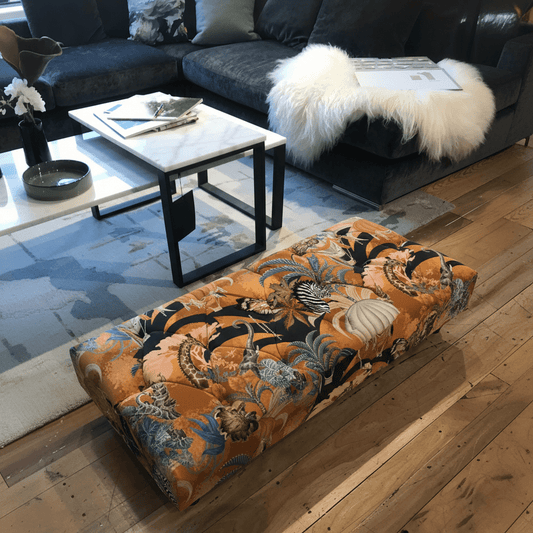 Handcrafted Upholstered Low Flat Ottoman Bench UK non - storage bec - ISTOOLS