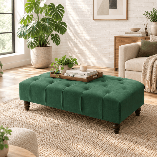 Handmade Green Chesterfield Velvet Footstool Ottoman – Free UK Delivery - ISTOOLS