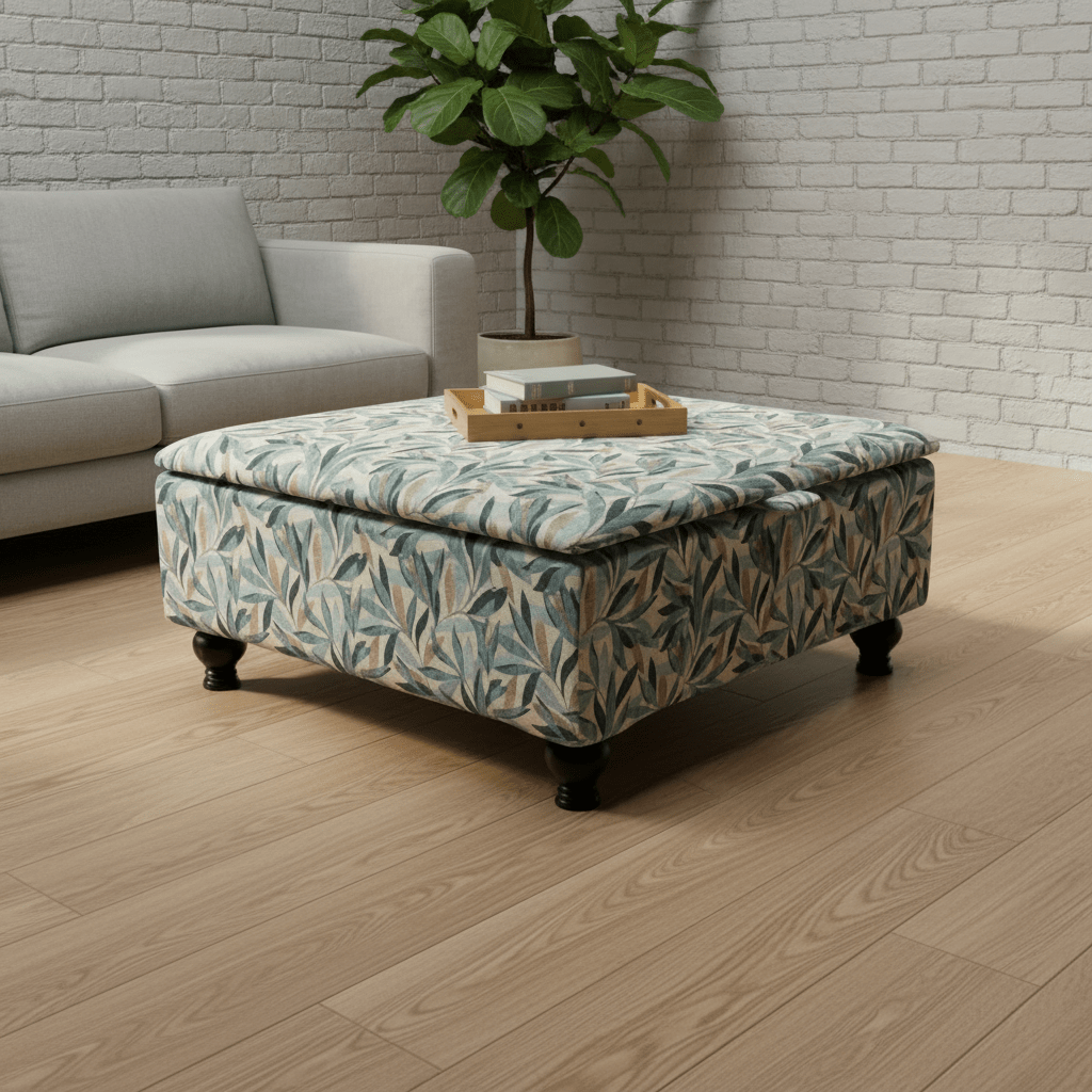 High - Density Foam Cushioned Ottoman & Coffee Table – Multi - Toned Designer Seating with Storage | Handcrafted UK Centrepiece - ISTOOLS