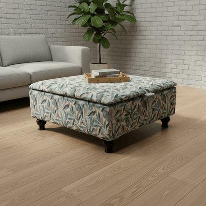 High - Density Foam Cushioned Ottoman & Coffee Table – Multi - Toned Designer Seating with Storage | Handcrafted UK Centrepiece - ISTOOLS