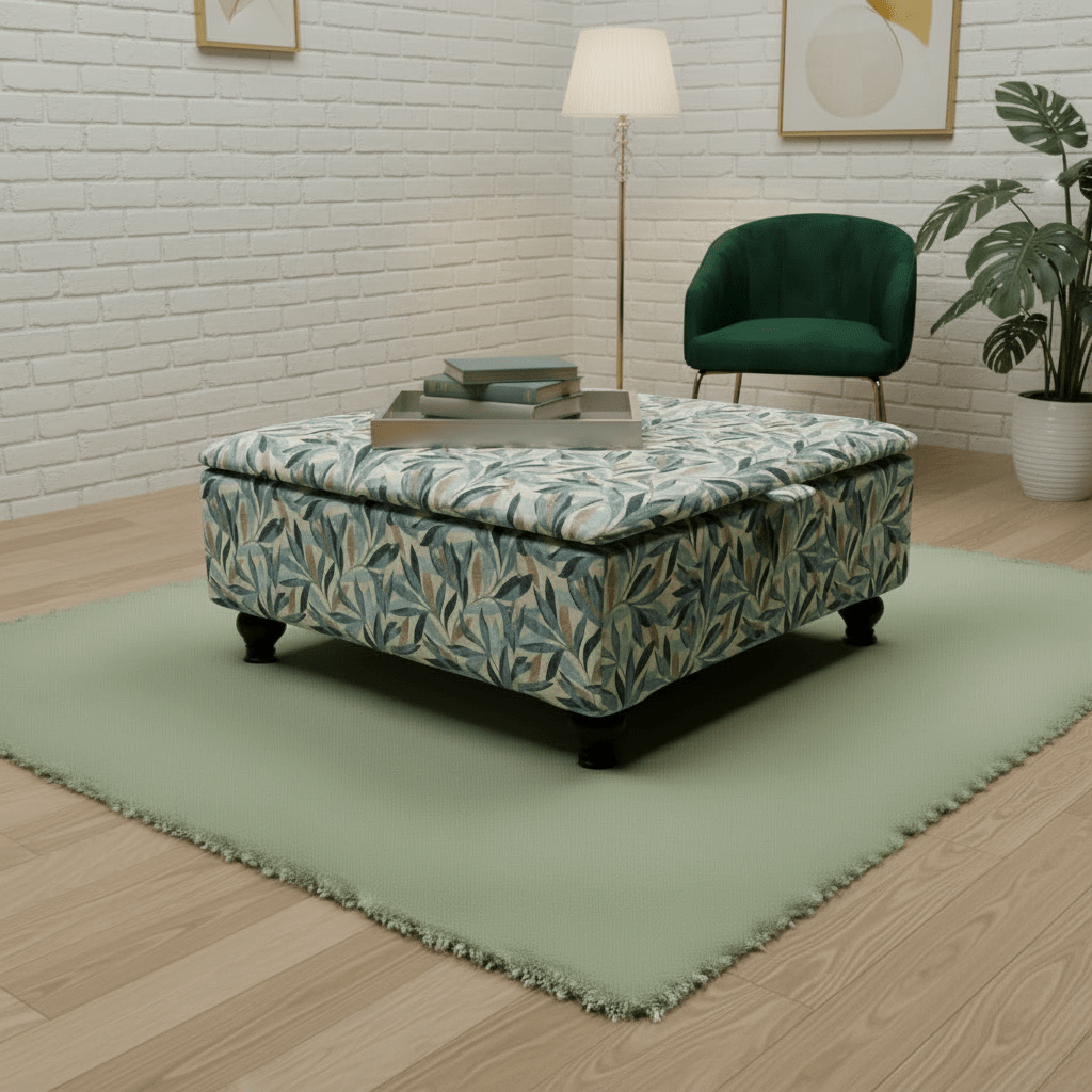 High - Density Foam Cushioned Ottoman & Coffee Table – Multi - Toned Designer Seating with Storage | Handcrafted UK Centrepiece - ISTOOLS