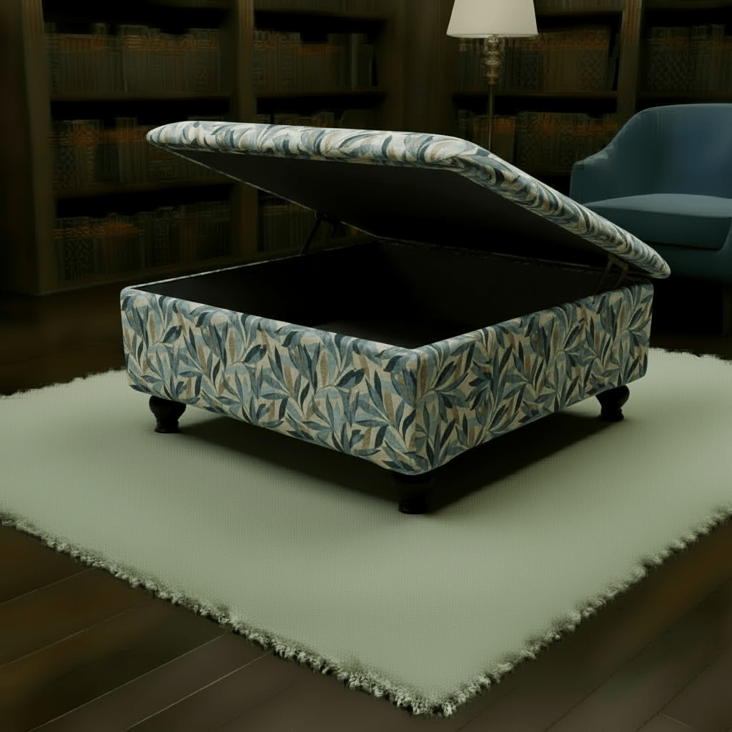 High - Density Foam Cushioned Ottoman & Coffee Table – Multi - Toned Designer Seating with Storage | Handcrafted UK Centrepiece - ISTOOLS