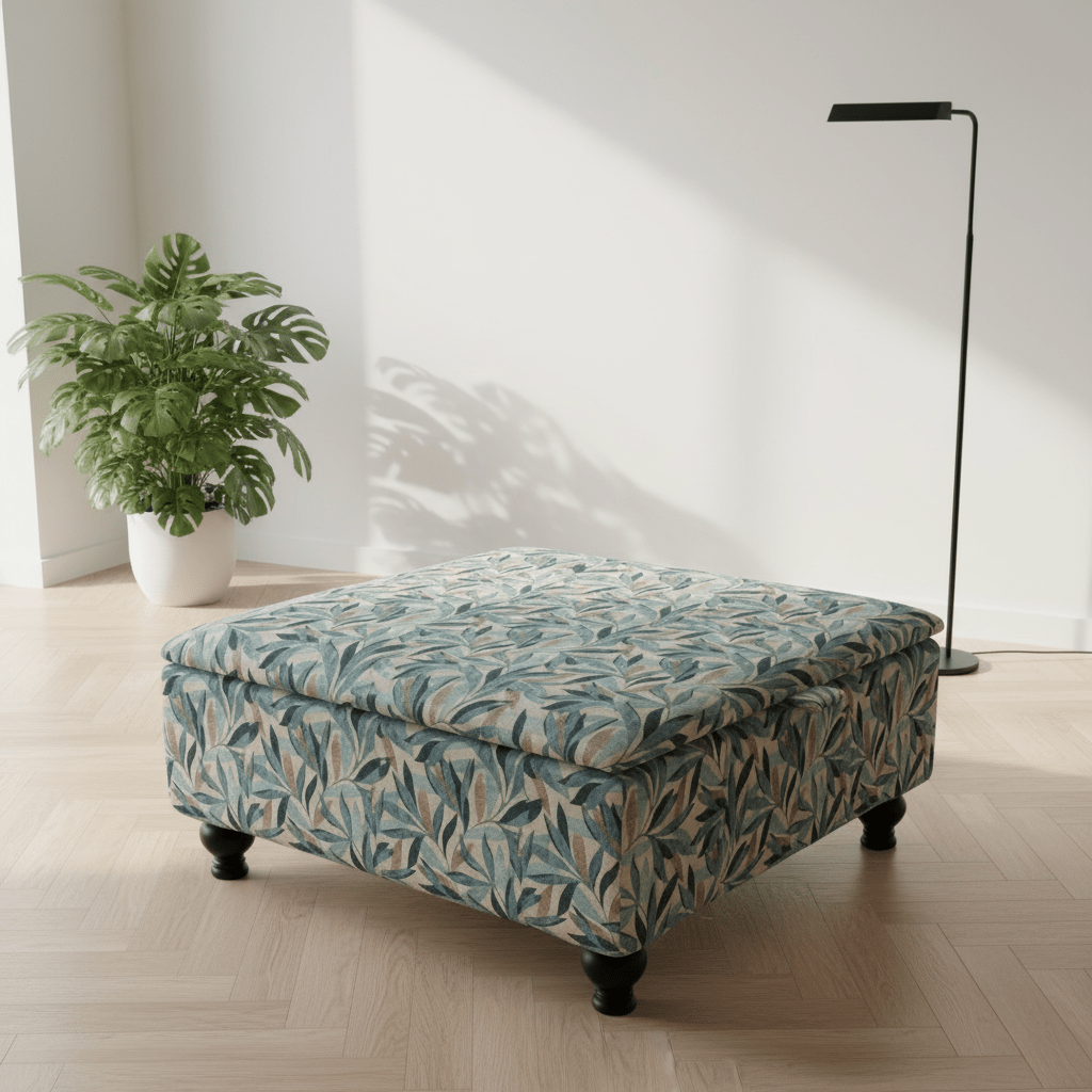 High - Density Foam Cushioned Ottoman & Coffee Table – Multi - Toned Designer Seating with Storage | Handcrafted UK Centrepiece - ISTOOLS