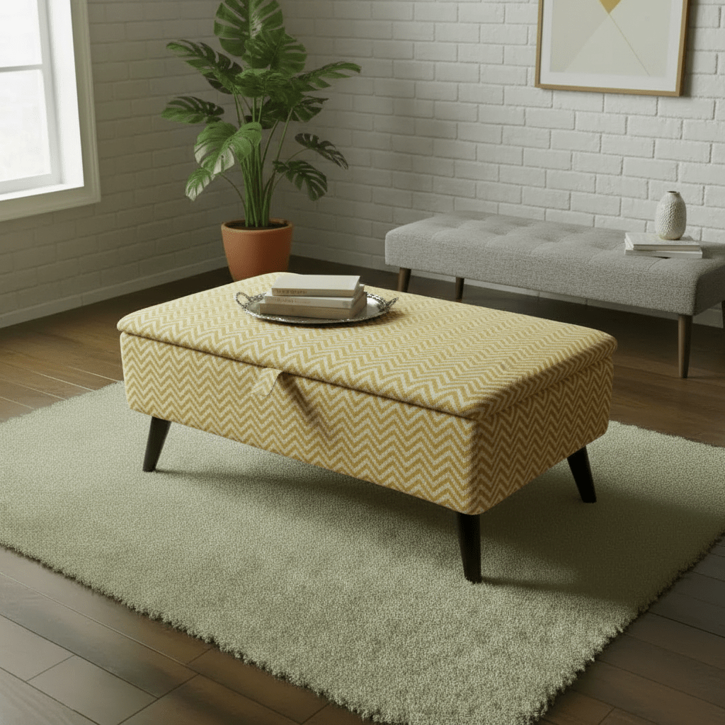 High - Density Foam Padded Bench – Comfortable Storage Ottoman with Designer Pattern - ISTOOLS