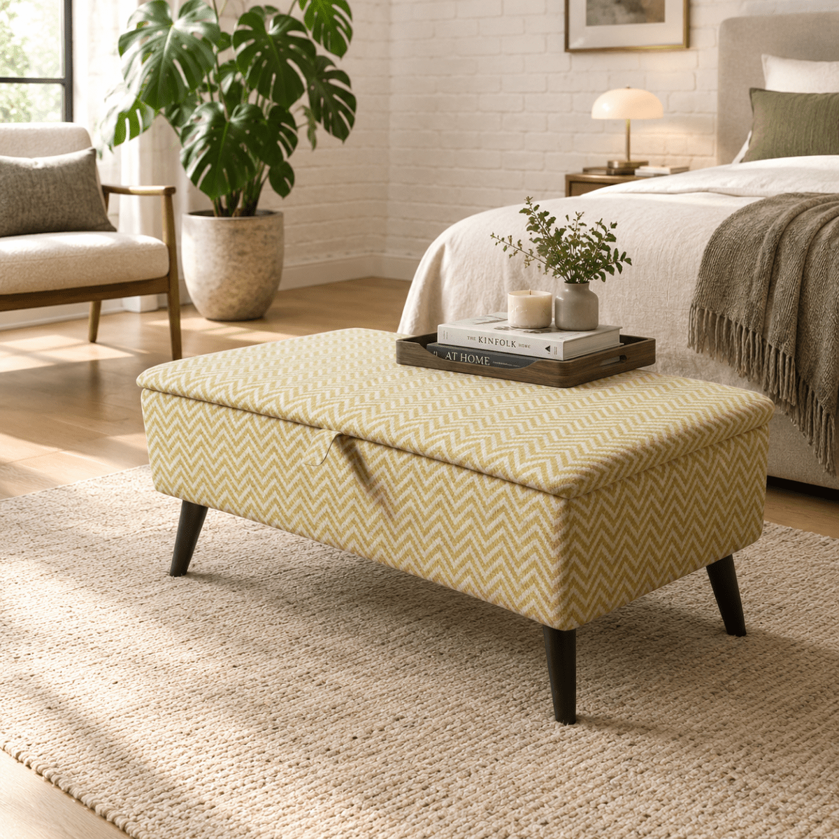 High-Density Foam Padded Bench – Comfortable Storage Ottoman with Designer Pattern - ISTOOLS