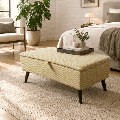High-Density Foam Padded Bench – Comfortable Storage Ottoman with Designer Pattern - ISTOOLS