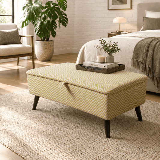 High-Density Foam Padded Bench – Comfortable Storage Ottoman with Designer Pattern - ISTOOLS