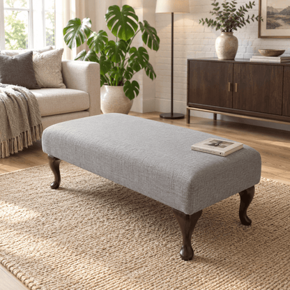 HIGH END BESPOKE OTTOMAN FOOTSTOOL CUSTOM UPHOLSTERED COFFEE TABLE SEAT PREMIUM PLAIN FABRIC LOUNGE POUFFE NON STORAGE BENCH - ISTOOLS