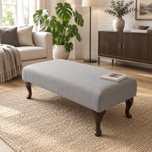 HIGH END BESPOKE OTTOMAN FOOTSTOOL CUSTOM UPHOLSTERED COFFEE TABLE SEAT PREMIUM PLAIN FABRIC LOUNGE POUFFE NON STORAGE BENCH - ISTOOLS