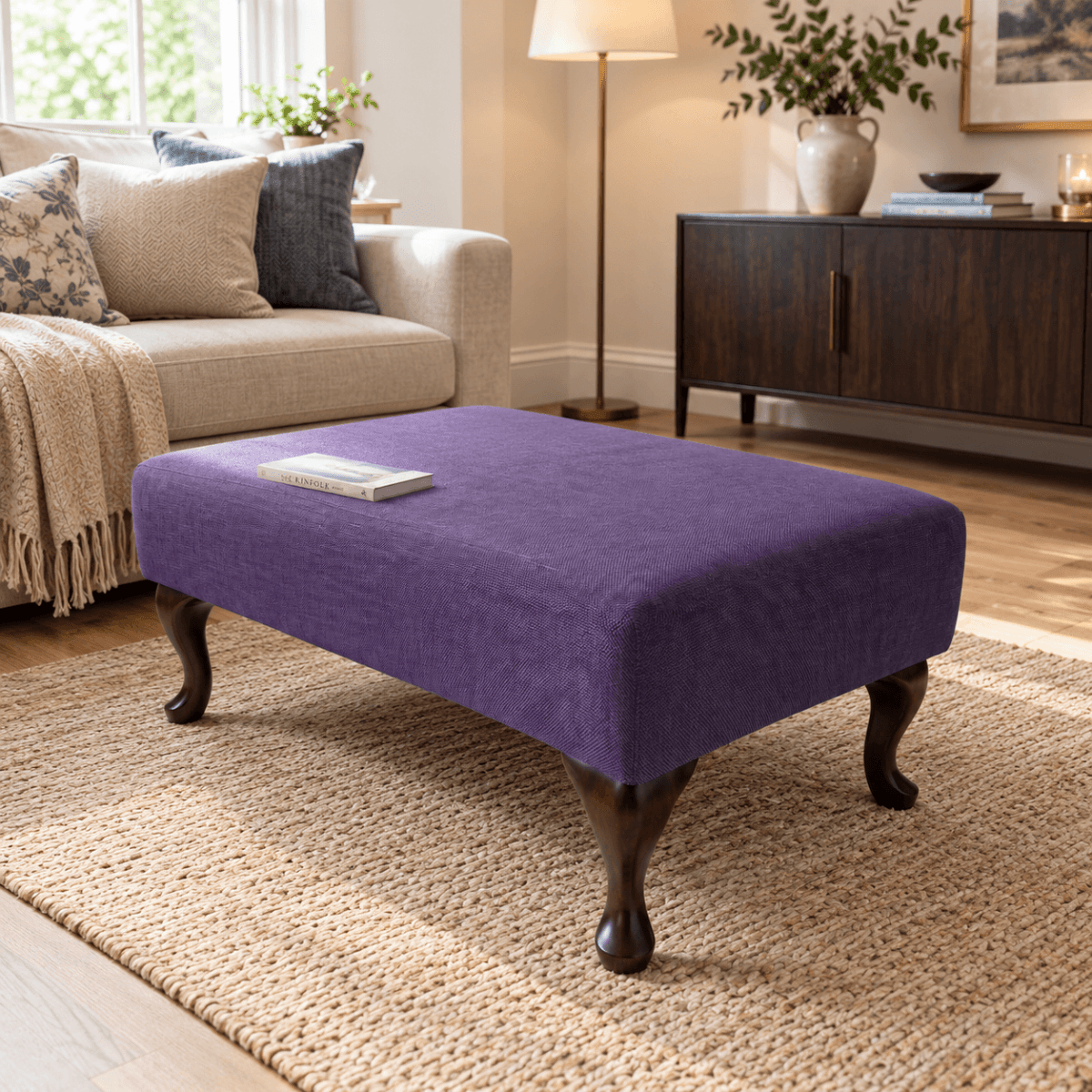 HIGH END CUSTOM FOOTSTOOL BESPOKE UPHOLSTERED OTTOMAN POUFFE PREMIUM NON STORAGE SEATING PLAIN FABRIC LIVING ROOM FURNITURE - ISTOOLS