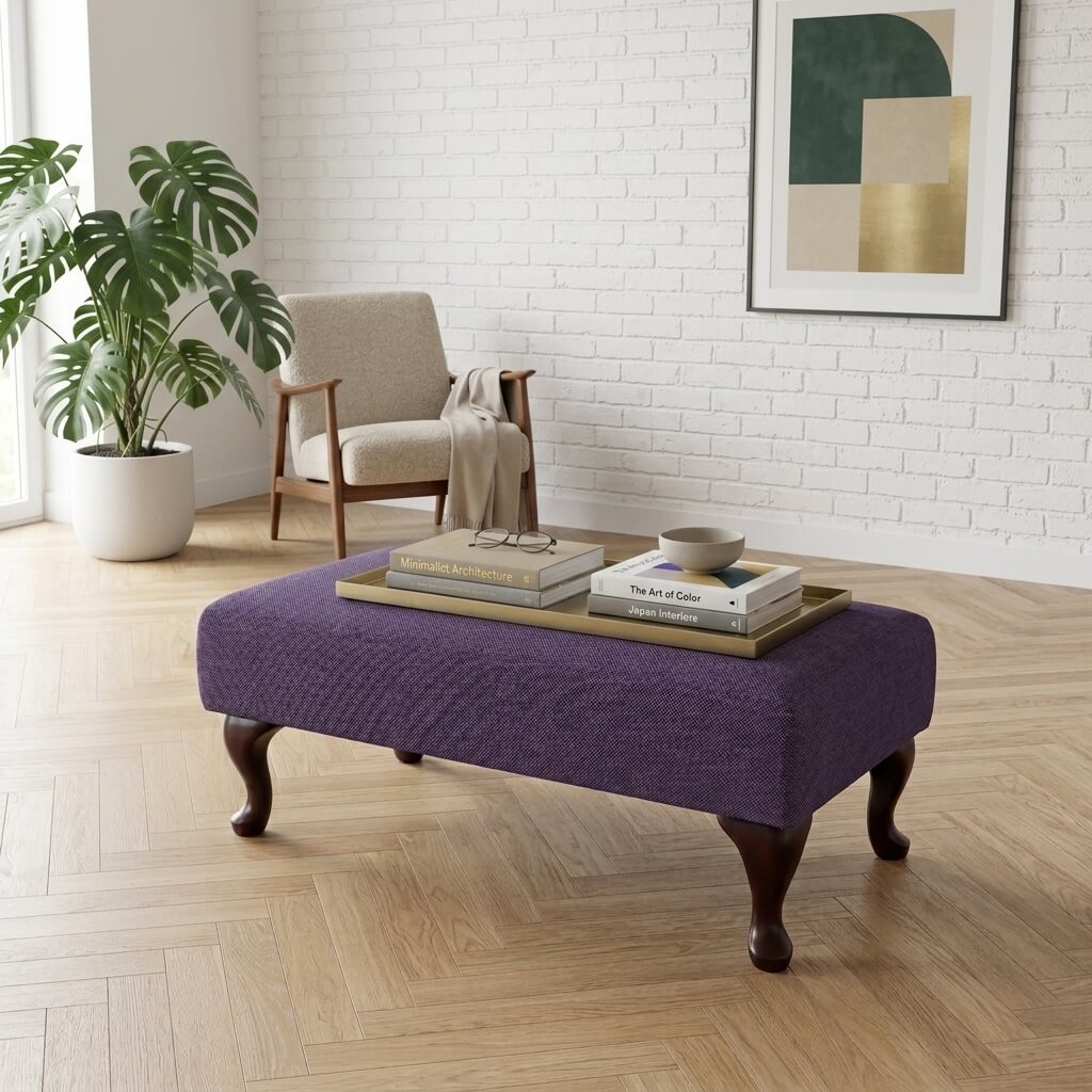 HIGH END CUSTOM FOOTSTOOL BESPOKE UPHOLSTERED OTTOMAN POUFFE PREMIUM NON STORAGE SEATING PLAIN FABRIC LIVING ROOM FURNITURE - ISTOOLS
