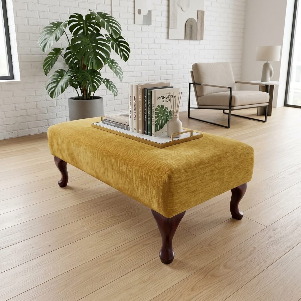 HIGH END UPHOLSTERED FOOTSTOOL CUSTOM BESPOKE OTTOMAN SEATING PREMIUM PLAIN FABRIC NON-STORAGE POUFFE HANDCRAFTED UK FURNITURE - ISTOOLS