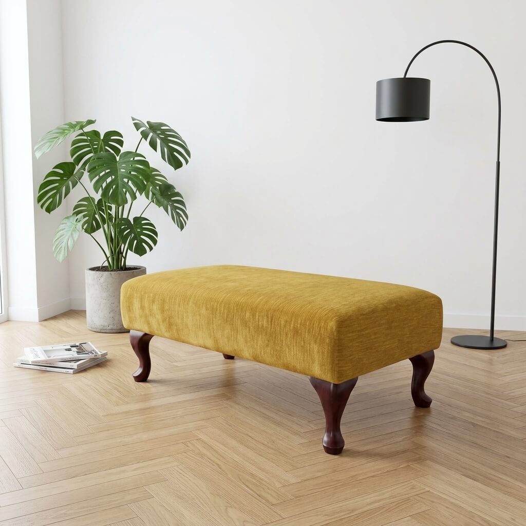 HIGH END UPHOLSTERED FOOTSTOOL CUSTOM BESPOKE OTTOMAN SEATING PREMIUM PLAIN FABRIC NON-STORAGE POUFFE HANDCRAFTED UK FURNITURE - ISTOOLS