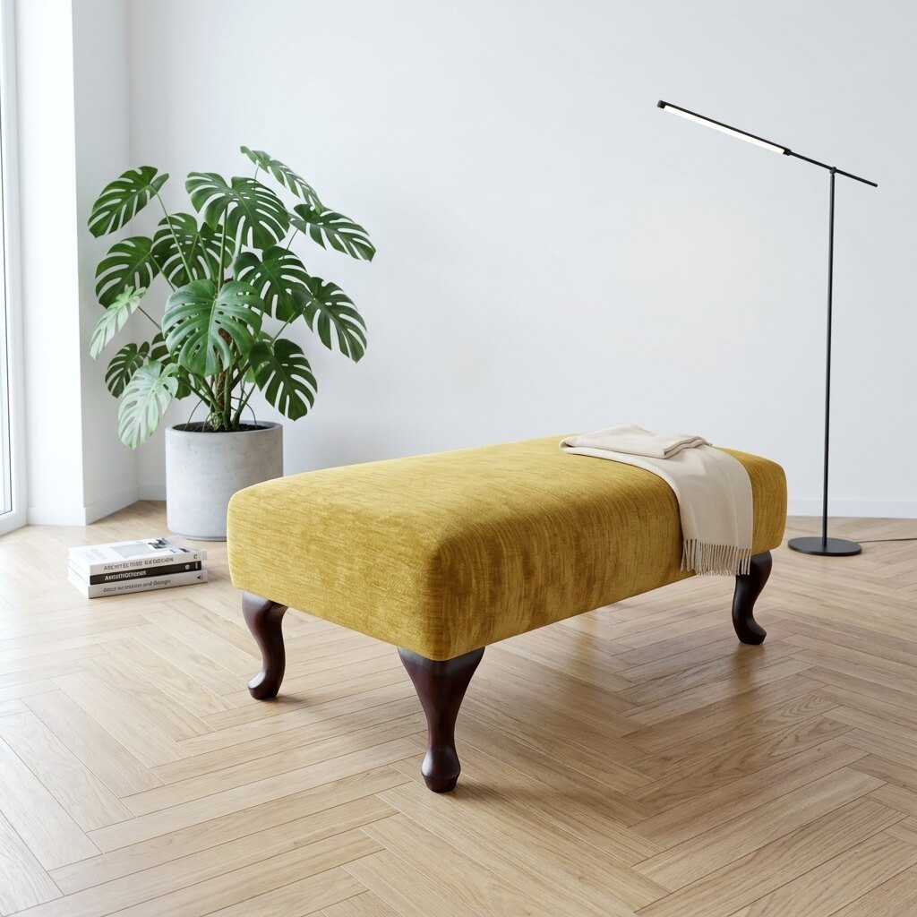 HIGH END UPHOLSTERED FOOTSTOOL CUSTOM BESPOKE OTTOMAN SEATING PREMIUM PLAIN FABRIC NON-STORAGE POUFFE HANDCRAFTED UK FURNITURE - ISTOOLS