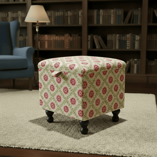 iLiv - Patola Fabric Carmine Small Storage Ottoman – Multi - Purpose Coffee Table & Footstool - ISTOOLS
