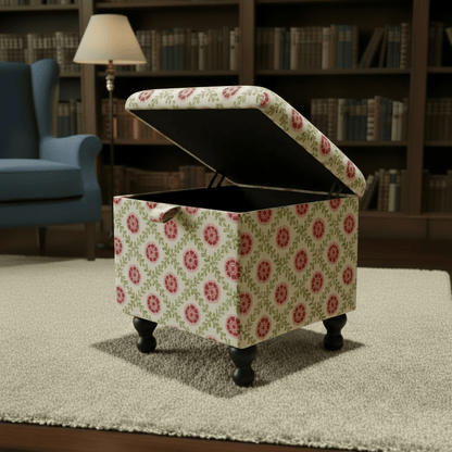 iLiv - Patola Fabric Carmine Small Storage Ottoman – Multi - Purpose Coffee Table & Footstool - ISTOOLS