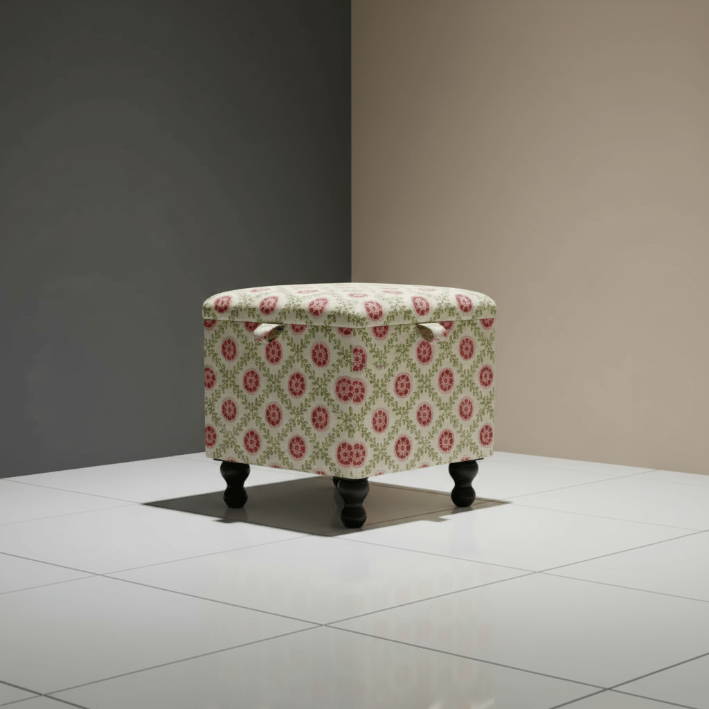 iLiv - Patola Fabric Carmine Small Storage Ottoman – Multi - Purpose Coffee Table & Footstool - ISTOOLS