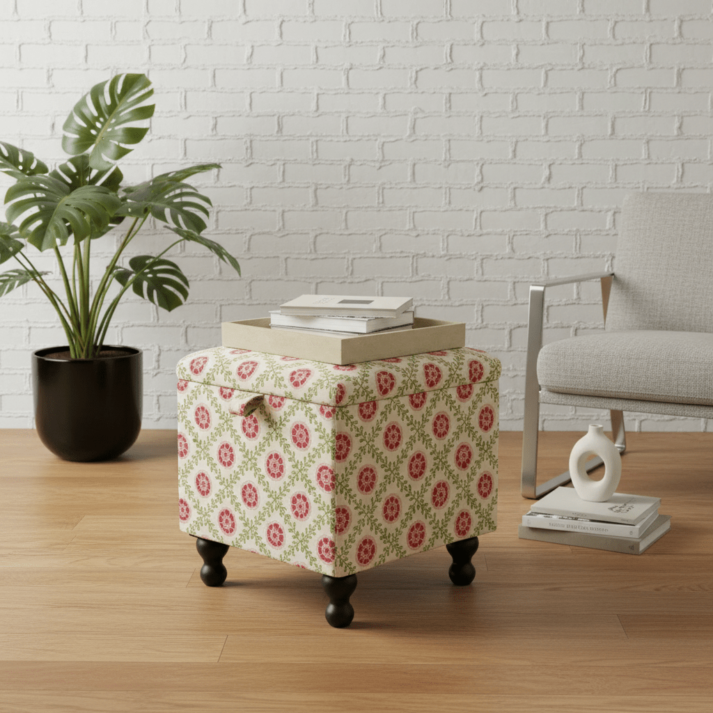 iLiv - Patola Fabric Carmine Small Storage Ottoman – Multi - Purpose Coffee Table & Footstool - ISTOOLS
