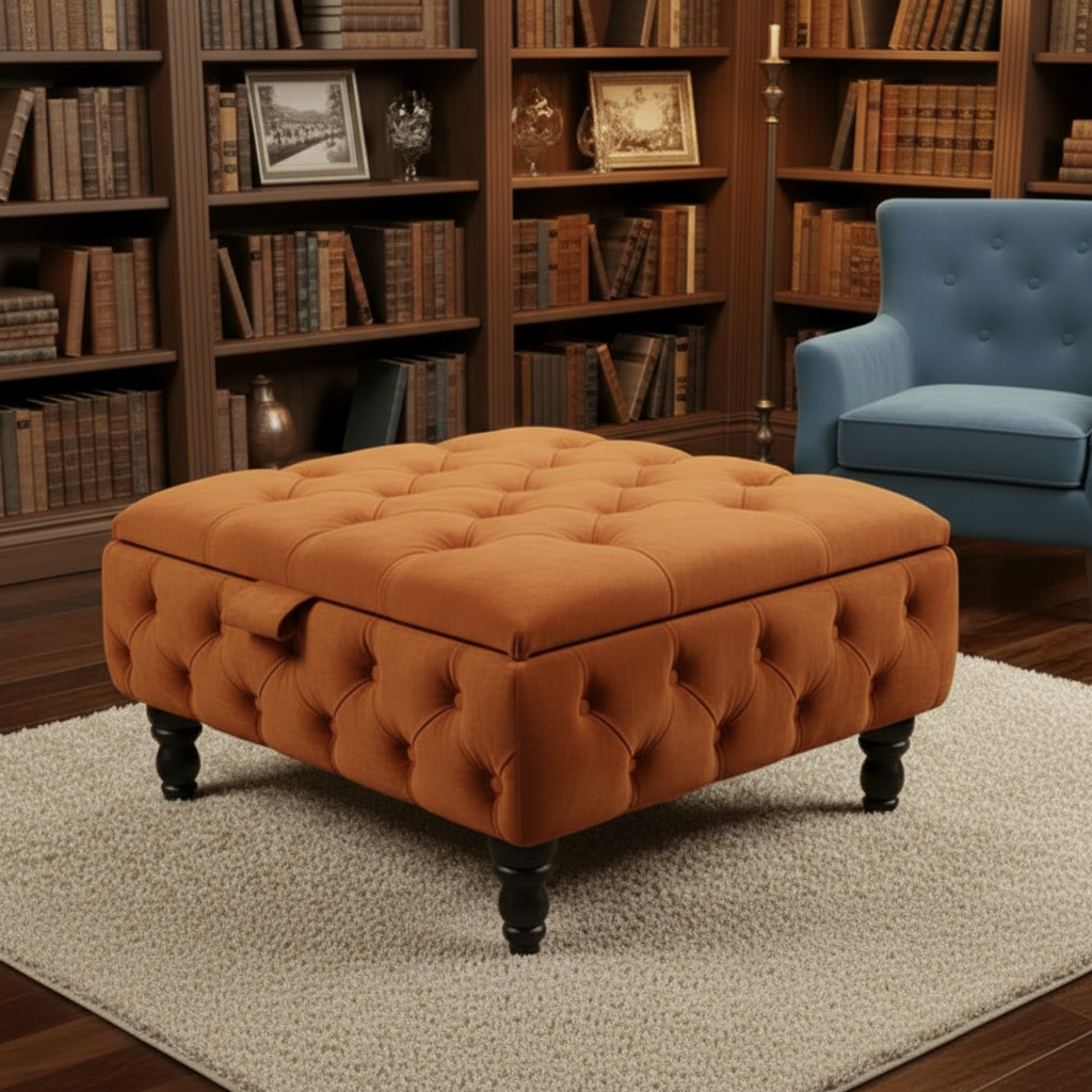 Duck Egg Blue Velvet Chesterfield Ottoman Storage Coffee Table – Stylish Multifunctional Furniture