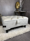 Creamy White Square Coffee Table | Ottoman Storage | Buttoned Chesterfield Pouffe