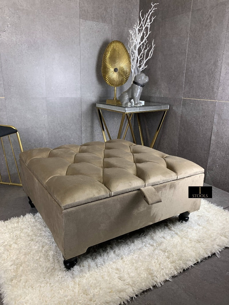 Mink Coffee Table Ottoman Storage | Beige Buttoned Chesterfield 