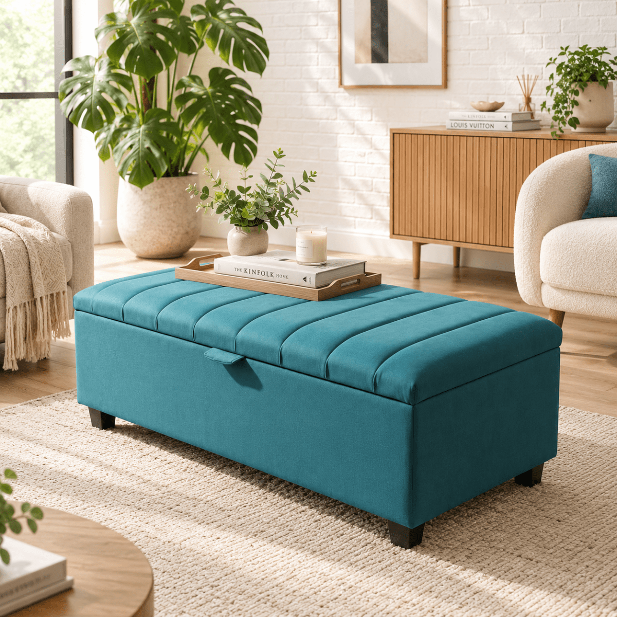 ISTOOLS Aqua Velvet Storage Ottoman Bench | Multi‑Functional Coffee Table with Hidden Storage - ISTOOLS