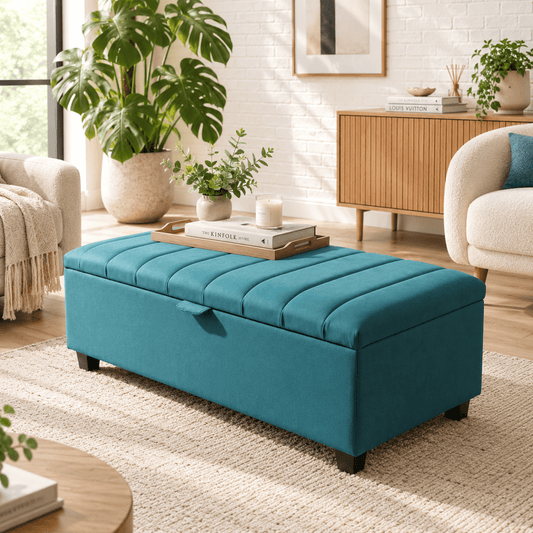 ISTOOLS Aqua Velvet Storage Ottoman Bench | Multi‑Functional Coffee Table with Hidden Storage - ISTOOLS