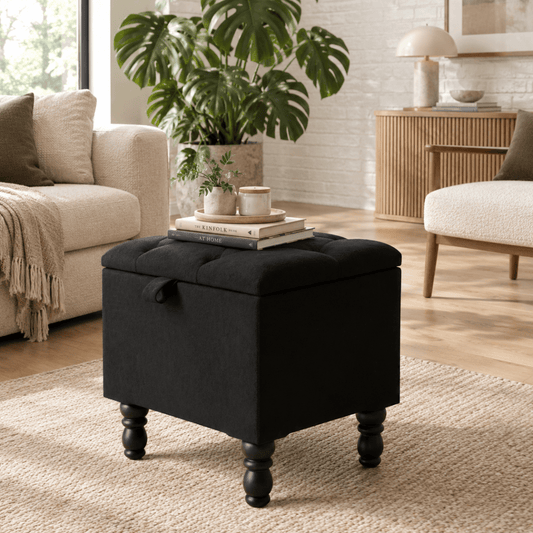 ISTOOLS Black Small Storage Ottoman Coffee Table – Multi-Functional Footstool with Hidden Storage - ISTOOLS