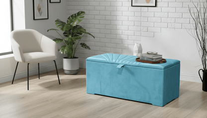 ISTOOLS Deep Storage Ottoman Bench Seat – Aqua Upholstered Bedroom Storage Box - ISTOOLS