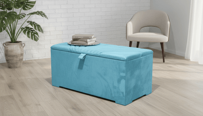 ISTOOLS Deep Storage Ottoman Bench Seat – Aqua Upholstered Bedroom Storage Box - ISTOOLS