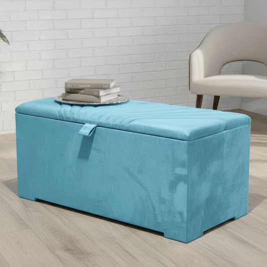 ISTOOLS Deep Storage Ottoman Bench Seat – Aqua Upholstered Bedroom Storage Box - ISTOOLS