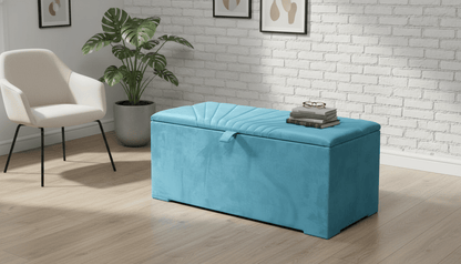 ISTOOLS Deep Storage Ottoman Bench Seat – Aqua Upholstered Bedroom Storage Box - ISTOOLS