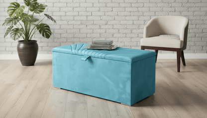 ISTOOLS Deep Storage Ottoman Bench Seat – Aqua Upholstered Bedroom Storage Box - ISTOOLS