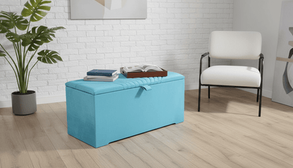 ISTOOLS Deep Storage Ottoman Bench Seat – Aqua Upholstered Bedroom Storage Box - ISTOOLS