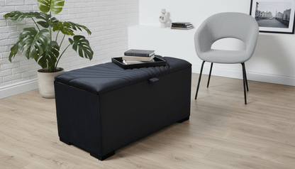 ISTOOLS Deep Storage Ottoman Bench Seat – Black Upholstered Bedroom Storage Box - ISTOOLS