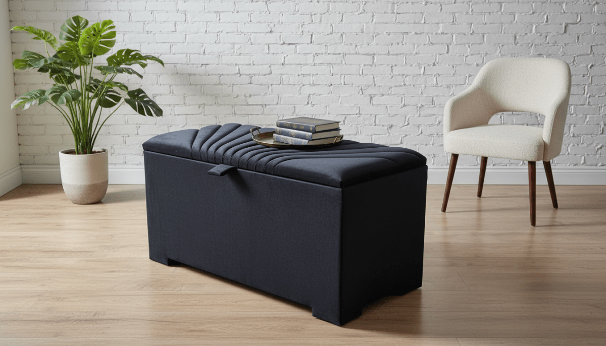 ISTOOLS Deep Storage Ottoman Bench Seat – Black Upholstered Bedroom Storage Box - ISTOOLS