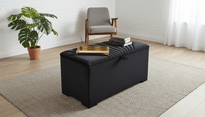 ISTOOLS Deep Storage Ottoman Bench Seat – Black Upholstered Bedroom Storage Box - ISTOOLS